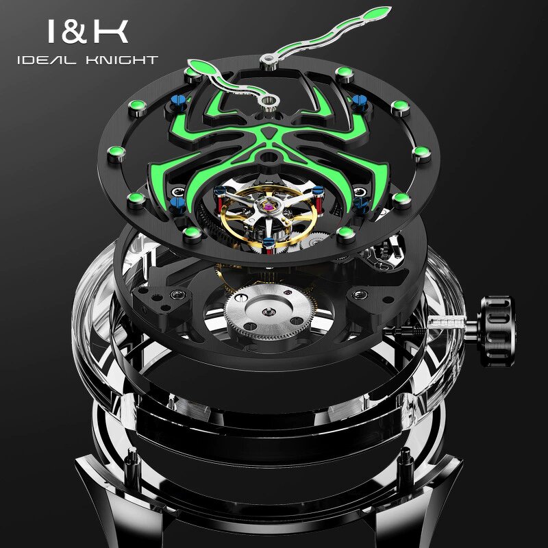 Men's Mechanical Watch Manufacturer - Knight 6802 Custom Logo Skeleton Hollow Miyota Waterproof Tourbillon Automatic