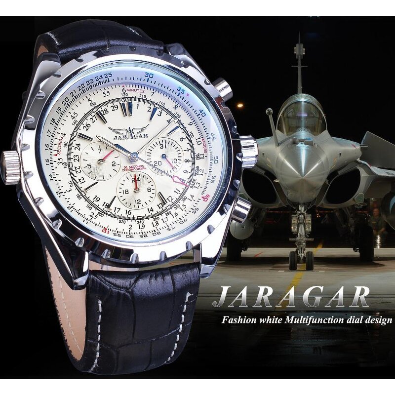 Men's Mechanical Wristwatch Manufacturer - JARAGAR Fully Automatic Multi Functional Business Leather Strap