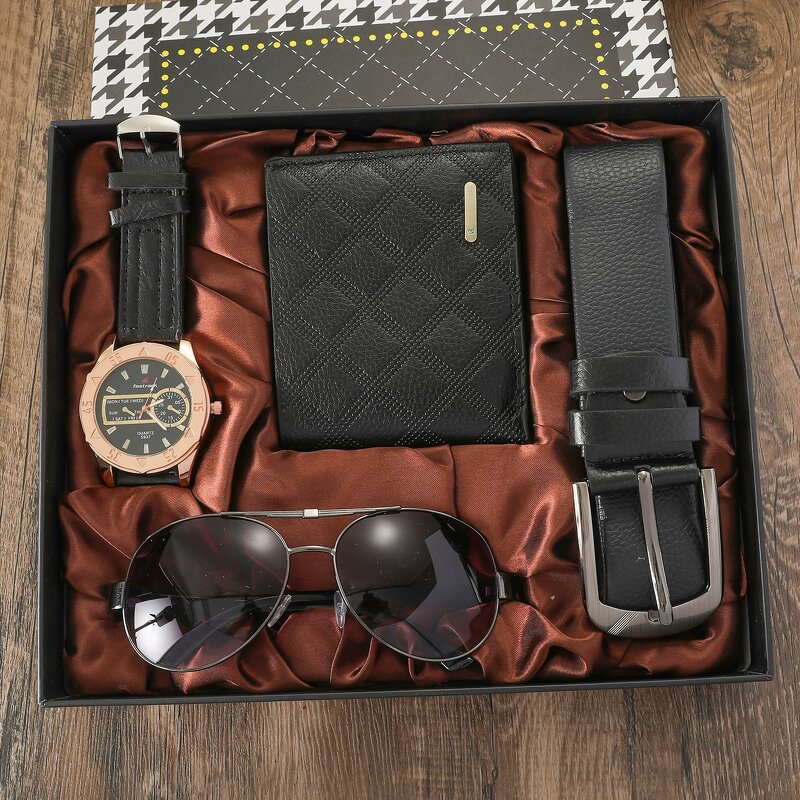 Men's Gift Set Manufacturer - Hot Sale 5pcs/set Creative Combination Suit Business Wallet Belt Glasses Watch Set
