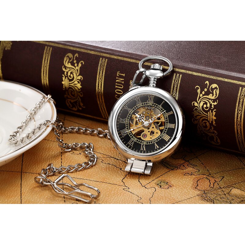 Men's Pocket Watch Manufacturer - ORKINA Stainless Steel Fashion Casual Gold Automatic Mechanical Flip Manual Hollow