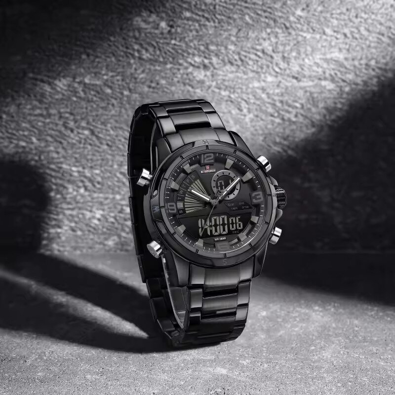 Men's Dual Display Watch Manufacturer - NAVIFORCE 9257 Waterproof Multifunction Dial Steel Strap Sporty Casual