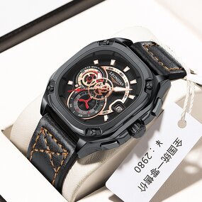 Men's Sport Watch Manufacturer - 2024 Top Sale LEONIDAS Brand Big Square Dial Chronograph Calendar Genuine Leather Band
