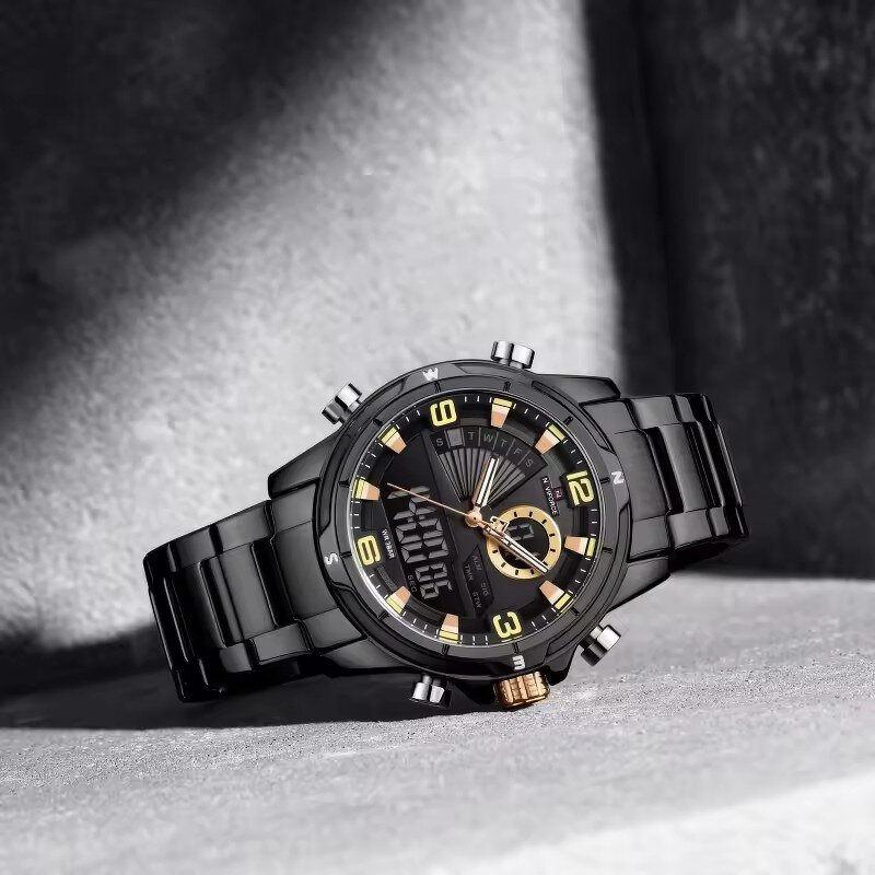 Men's Dual Display Watch Manufacturer - NAVIFORCE 9257 Waterproof Multifunction Dial Steel Strap Sporty Casual