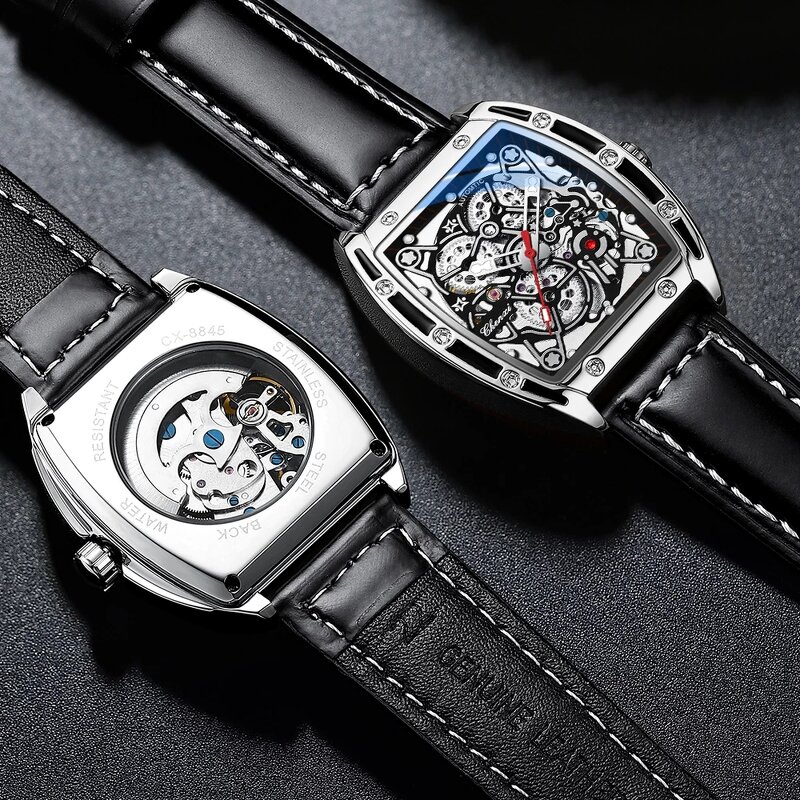Men's Mechanical Watch Manufacturer - CHENXI 2024 New Trendy Tonneau Shape Leather Band Waterproof Luminous Automatic