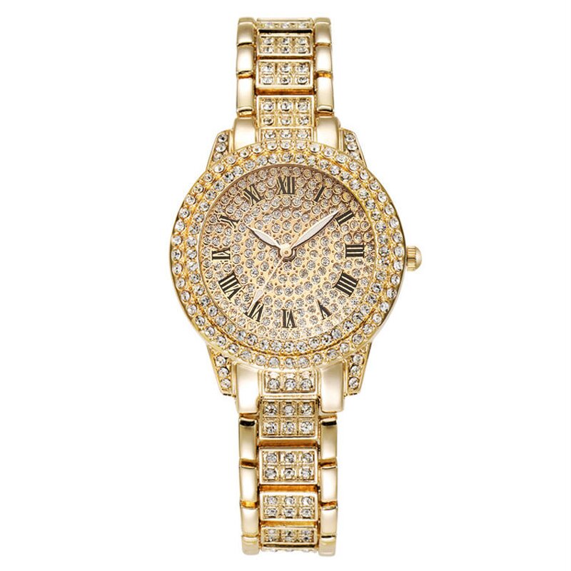 Unisex Crystal Watch Set Manufacturer - Luxury Full Crystal Diamond Bracelet Set Rose Gold Steel Belt Wrist Watch
