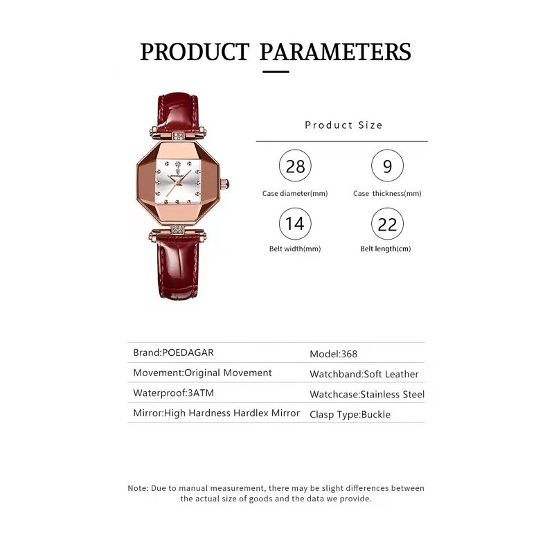 Women's Square Watch Manufacturer - POEDAGAR 368 Green Small 2024 Hot Sale Fashion Leather Band Diamond Dial Luxury