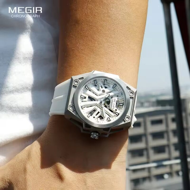 MEGIR 8603 Men's Watch Manufacturer - Mechanical Movement Silicone Strap Waterproof Hollow Luminous