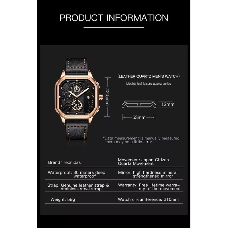 Men's Quartz Watch Manufacturer - 2024 New Design Popular with Genuine Band Chronograph Sport Square Waterproof Luxury