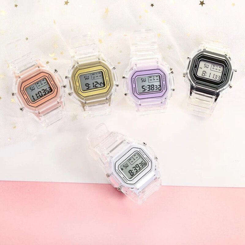 Women's Electronic Watch Manufacturer - Sports Series Transparent Square Electronic Female Student Waterproof LED