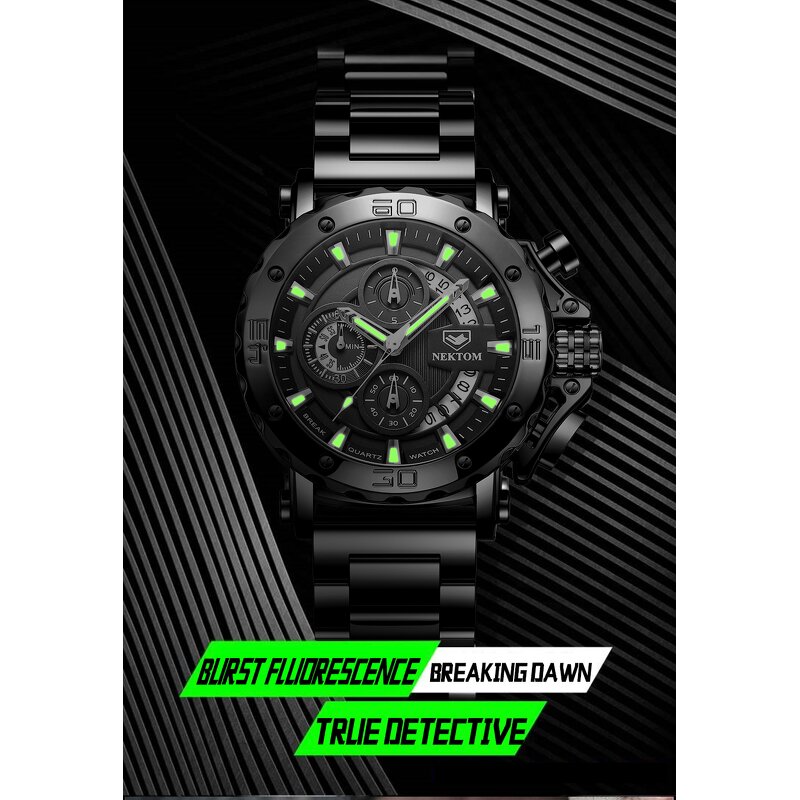 Men's Quartz Watch Manufacturer - NEKTOM Waterproof Steel Strap Fashion Luminous Calendar Sports