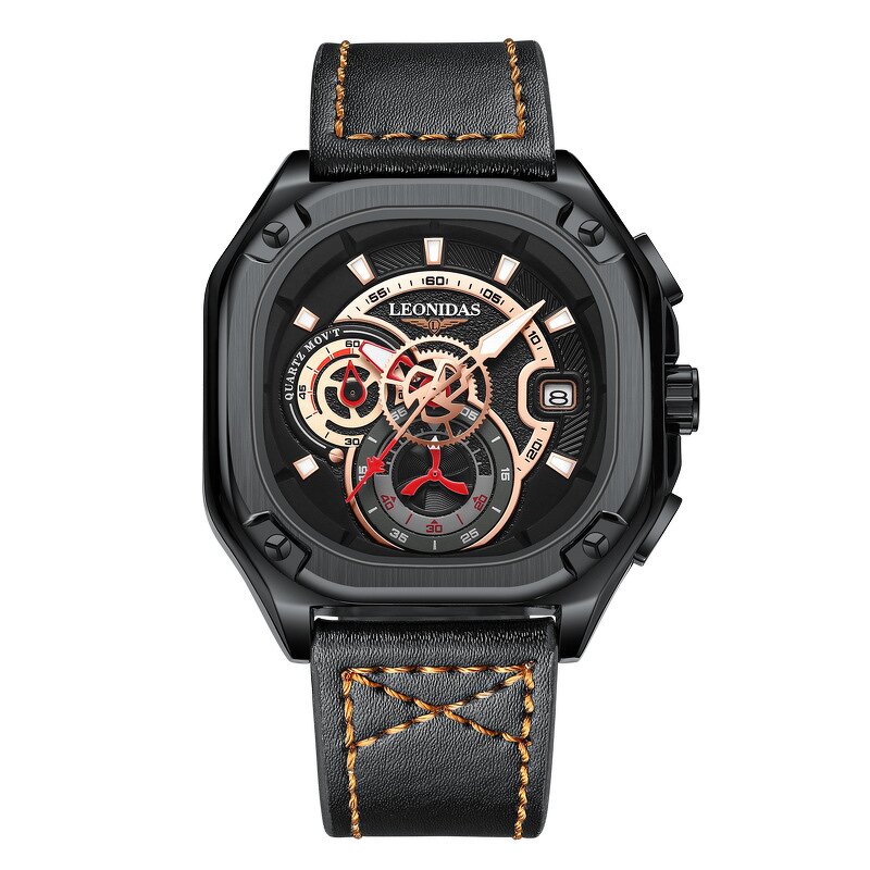 Men's Sport Watch Manufacturer - 2024 Top Sale LEONIDAS Brand Big Square Dial Chronograph Calendar Genuine Leather Band