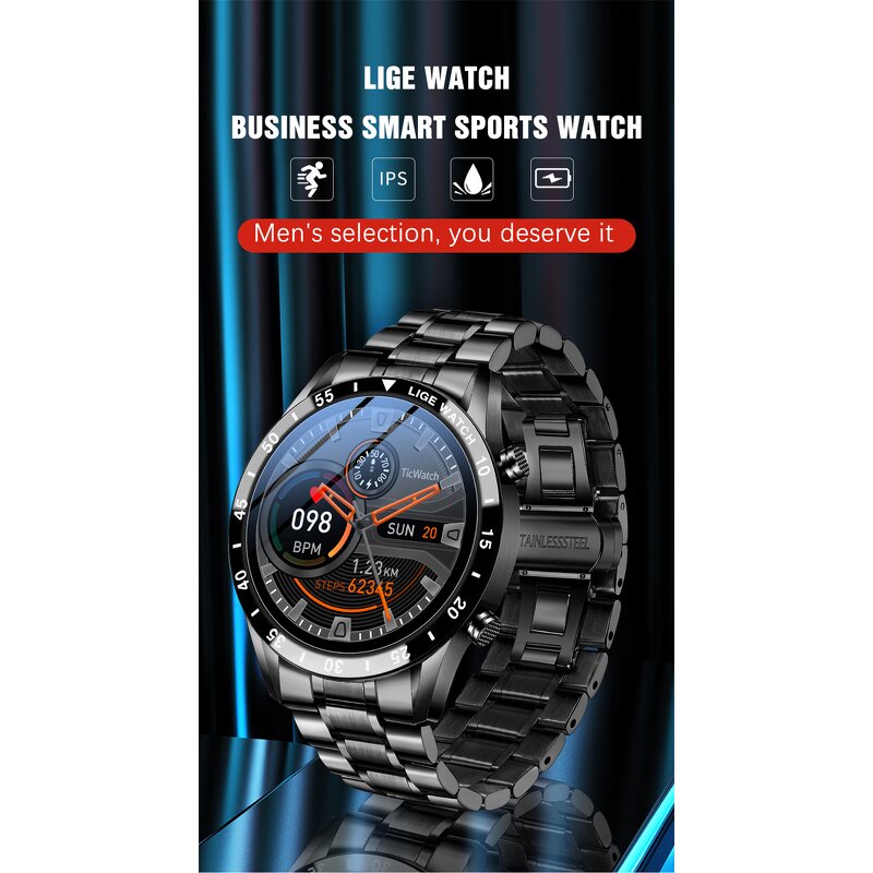 Men's Smart Watch Manufacturer - LIGE 2024 Full Circle Touch Screen BT Call Waterproof Sport Activity Fitness