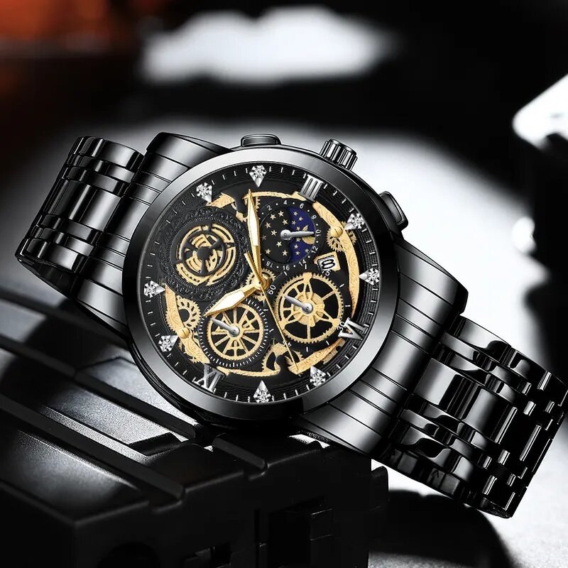 Men's Analog Watch Manufacturer - AVA VOOM 2023 Original New Waterproof Stainless Steel Quartz Fashion Business Sun Moon Star
