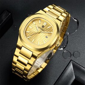 Men's Trend Watch Manufacturer - HOURSLY 1371 Gold Stainless Steel Fashion Quartz Wristwatch
