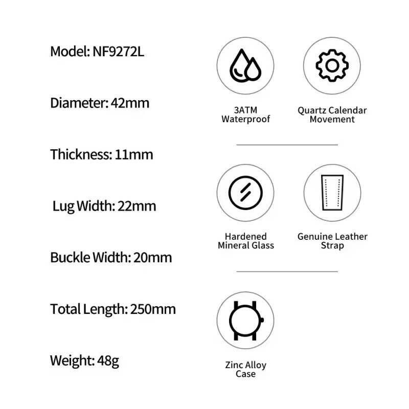 Men's Business Watch Manufacturer - NAVIFORCE 9272 Quartz Leather Strap Waterproof Casual Elegant