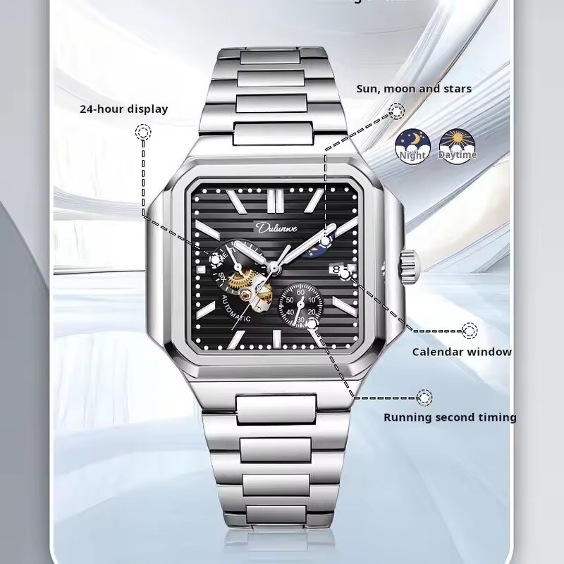 Men's Square Watch Manufacturer - Dulunwe Automatic Luxury Sport Fashion Waterproof Business Luminous