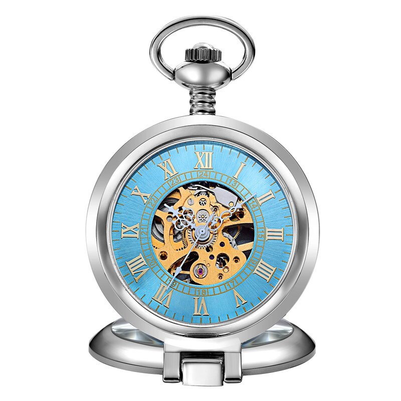 Men's Pocket Watch Manufacturer - ORKINA Stainless Steel Fashion Casual Gold Automatic Mechanical Flip Manual Hollow