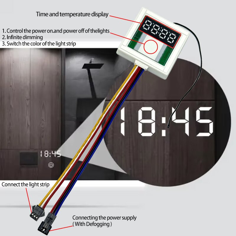 Waterproof Touch Switch with Time Display - 12V for Bathroom Vanity Mirror Light