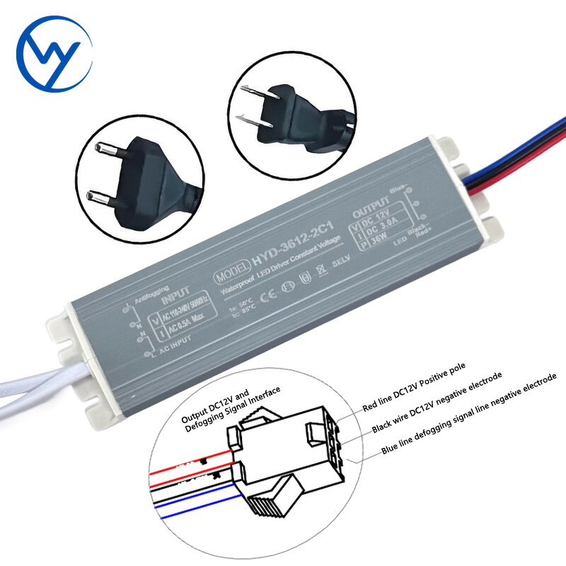 LED Driver - 12V 12W-60W Lighting and Defogging Power Supply for Bathroom Mirror Touch Switch