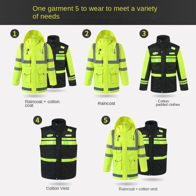 Reflective Safety Jacket - Custom Cotton-Padded Multifunctional Traffic Raincoat
