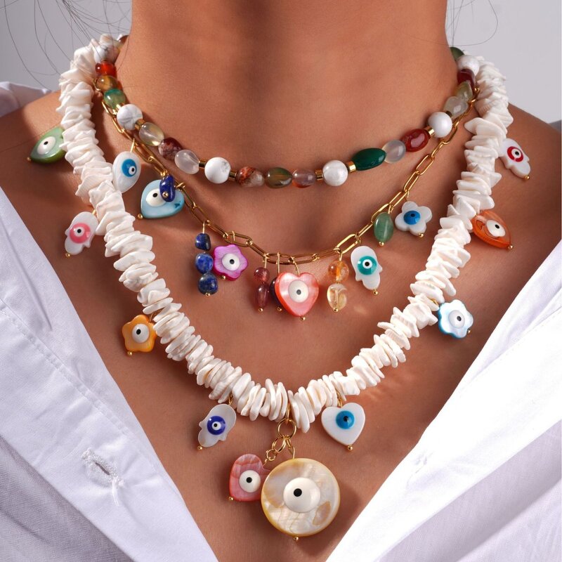 Bohemian Necklaces Manufacturer - Natural Shells Turkish Eye Beaded New Hot Selling