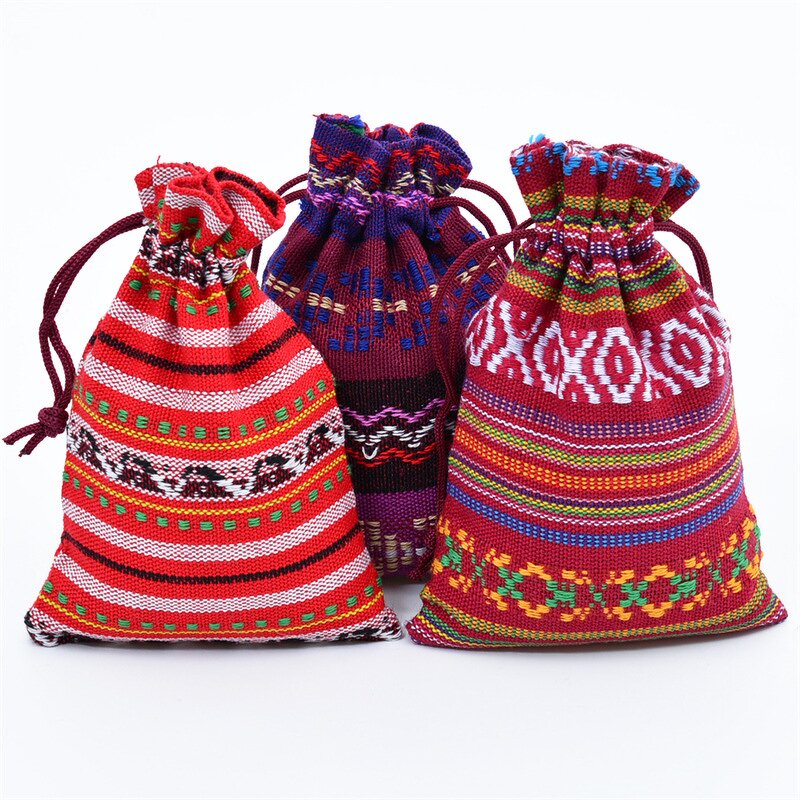 Jewelry Storage Bag Manufacturer - Mexican Striped Cotton Cloth Coin Pouch Packaging Ethnic Style Drawstring