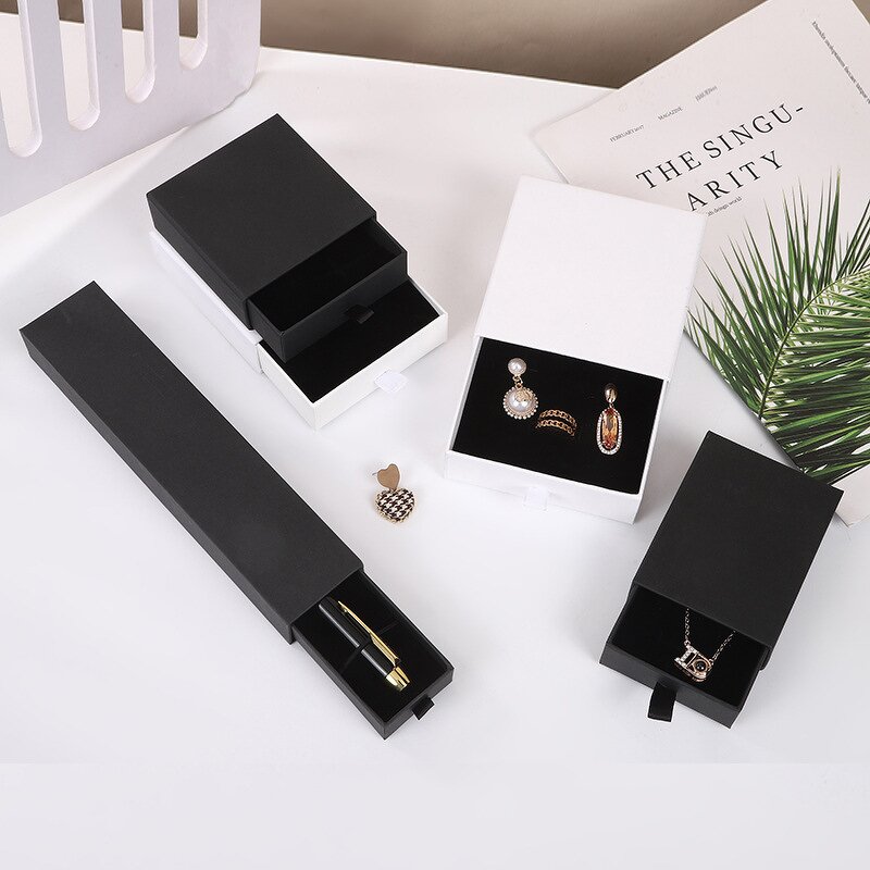 Jewelry Packaging Box Manufacturer - Paper Drawer Style Black White for Necklace Bracelet Storage in Stock