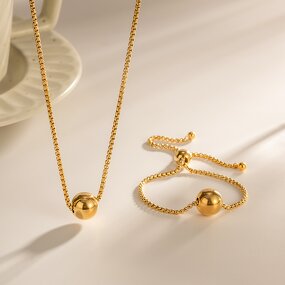 Adjustable Stainless Steel Bracelet for Women Manufacturer - 18K Gold Plated Geometric Trendy Ball Pendant Box Chain