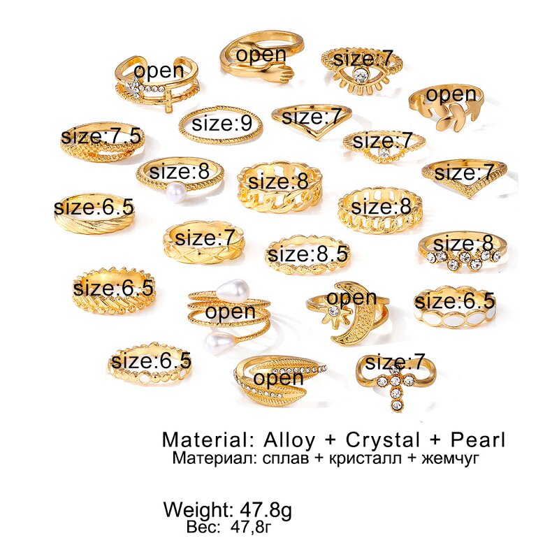 Women's Ring Set Manufacturer - 28pcs Crystal Flower Geometric Leaf Pearl Hollow Chain Stacking Open Finger