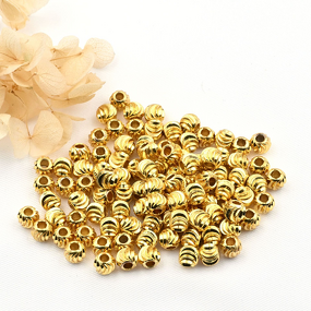 Beading Accessories Manufacturer - 14/18K Gold-Plated Copper Watermelon & Carved Pumpkin 3mm Solid Loose Beads