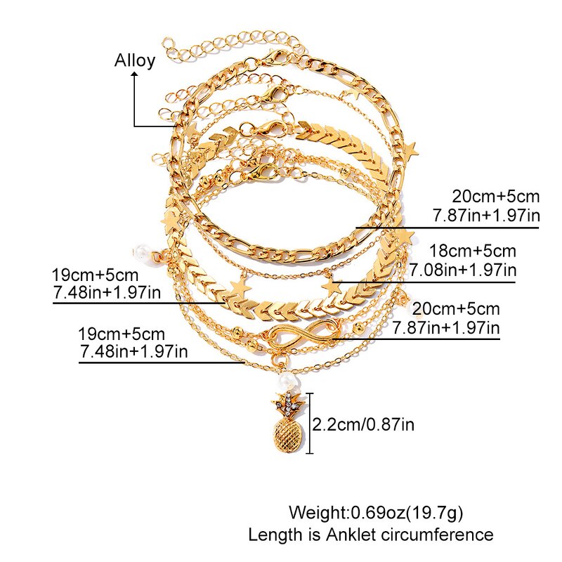 Anklet Set Manufacturer - Bohemia Charm Chain with Zircon Star Butterfly Letter & Beach Cuban Chain for Women