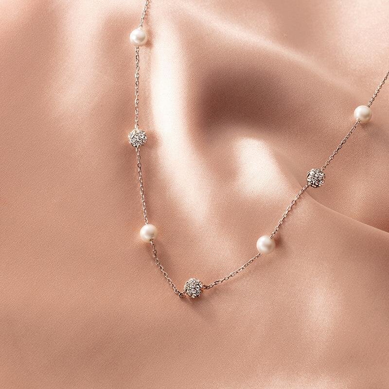925 Silver Necklace for Women Manufacturer - Inset Diamond Pearl Clavicle Chain Elegant Simple Retro Niche