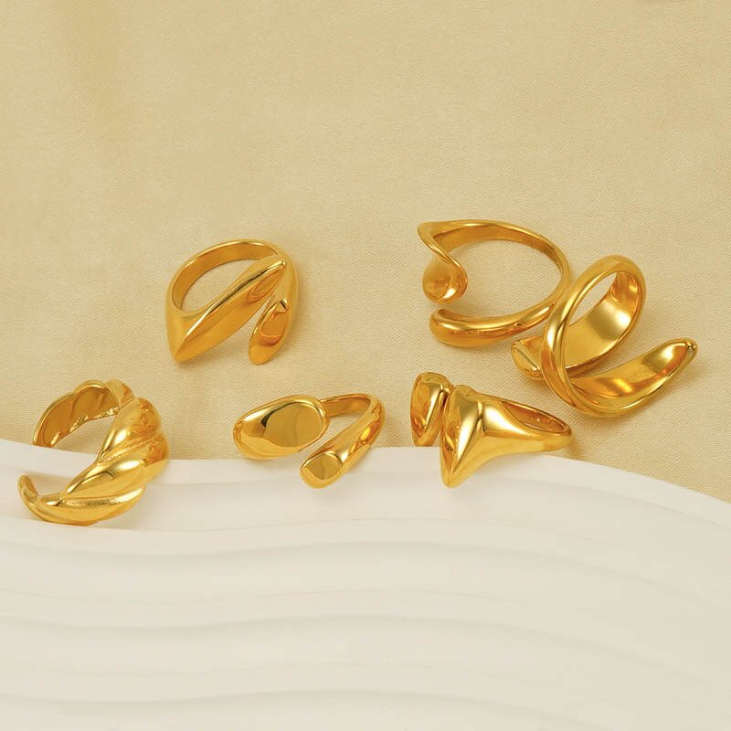 Wedding Ring Manufacturer - Waterproof Chunky 18K Gold Plated Geometric Stainless Steel Rope
