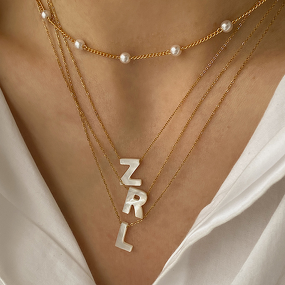 Customized Pendant Necklaces Manufacturer - Gold Plated Chain with Pearl White Shells 26 English Letters