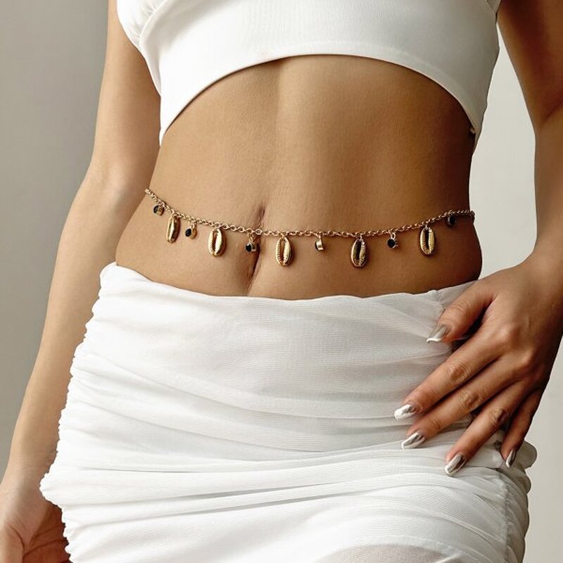 Bohemian Beach Body Chain Manufacturer - Vintage Style Waist Chain Starfish Shell Rice Beads Fashionable Alloy