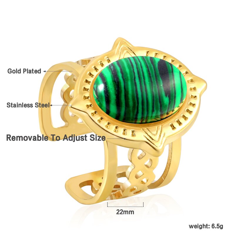 Turquoise Rings for Women Manufacturer - Chunky Waterproof 18K Gold Plated Stainless Steel Opal Vintage Gemstone