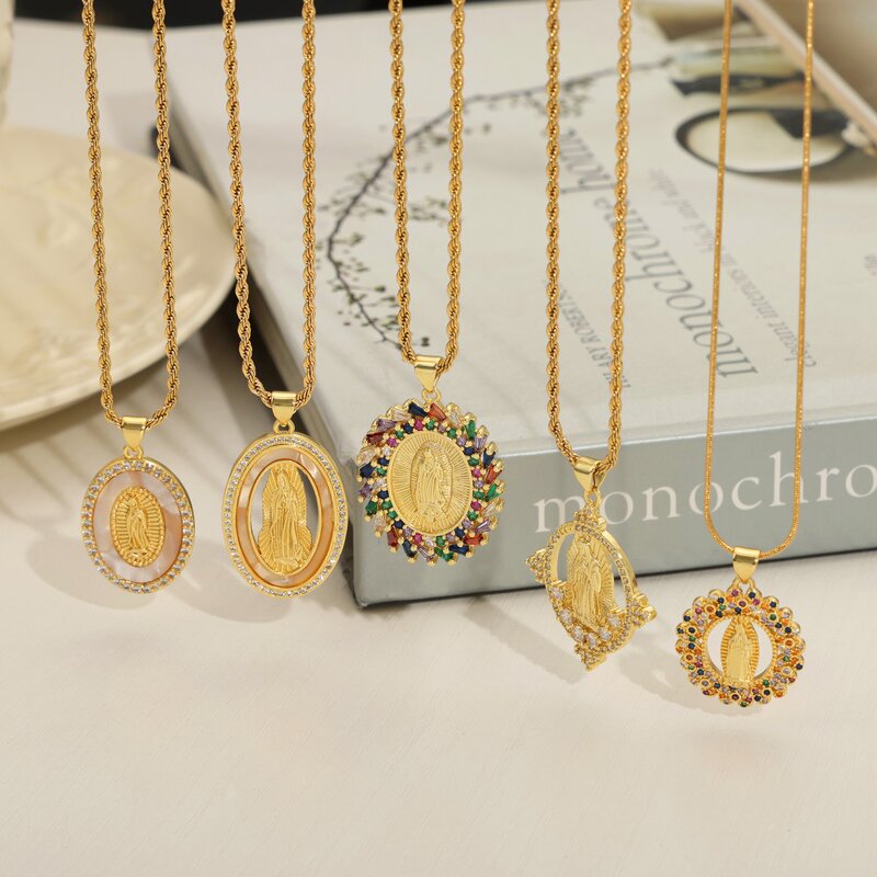 Stainless Steel Choker for Women Manufacturer - French Style St. Benedict Virgin Mary Pendant 18K Gold Plated Pearl