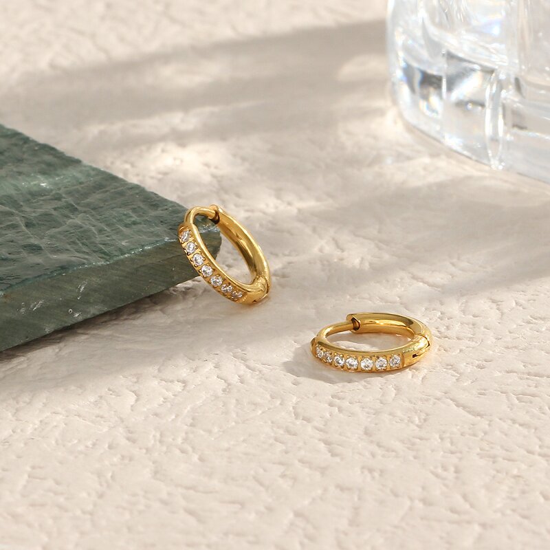 Huggies Earrings for Women Manufacturer - 18k Gold Plated 10mm 16mm Zircon Hoop Stainless Steel