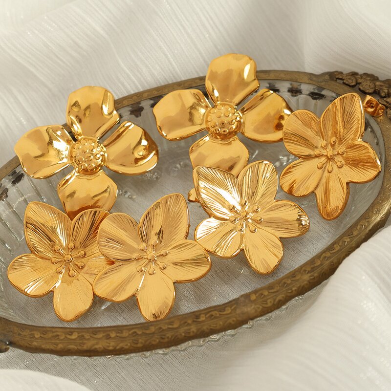 Flower Charm Earrings for Women Manufacturer - Stainless Steel 18K Gold Plated Temperament Fashion Jewelry