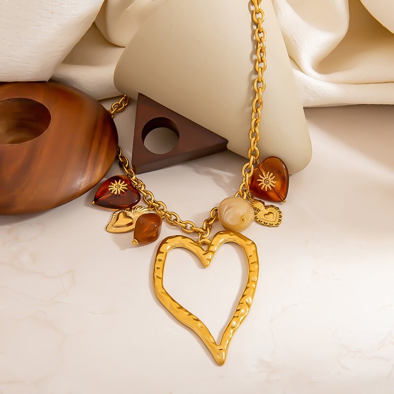 Stainless Steel Pendant Necklace for Women Manufacturer - Hollow Large Heart Drop 18K Gold Plated Fashion Jewelry