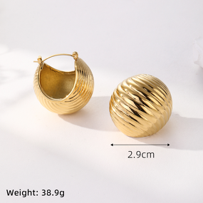 Big Oval Stud Earrings for Women Manufacturer - 18K Gold Engraved Striped Stainless Steel for Parties
