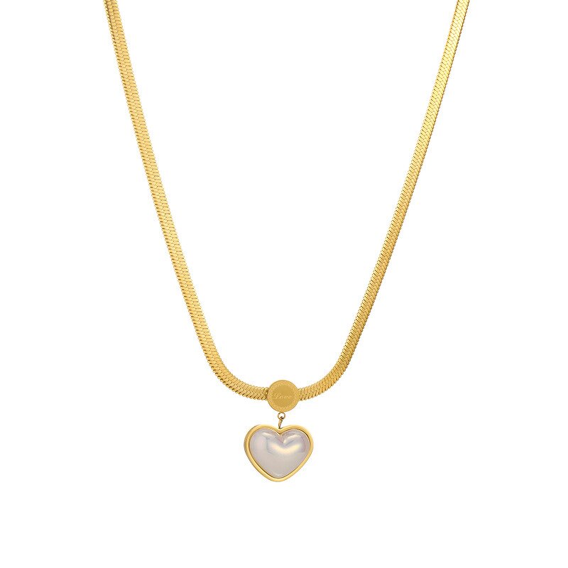 Jewelry Sets for Women Manufacturer - Waterproof 18K Gold Plated Stainless Steel Heart Pendant Flat Snake Chain