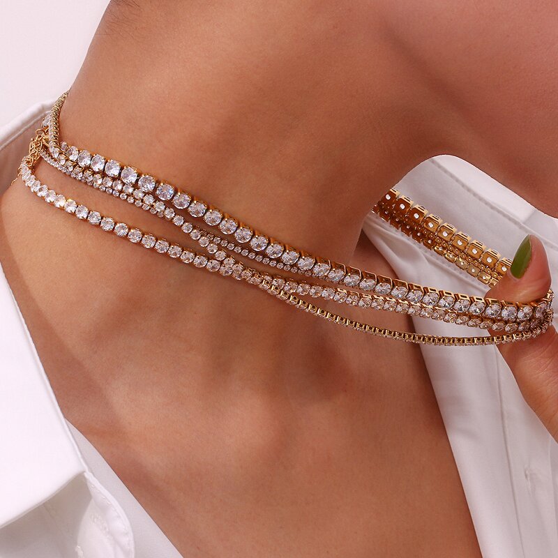 Stainless Steel Choker Necklaces for Women Manufacturer - High Polish Gold Plated Tennis Zircon Shining New Arrival