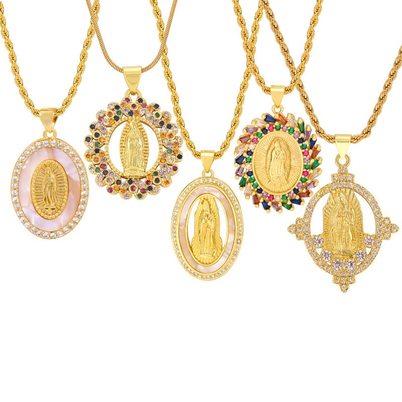 Stainless Steel Choker for Women Manufacturer - French Style St. Benedict Virgin Mary Pendant 18K Gold Plated Pearl