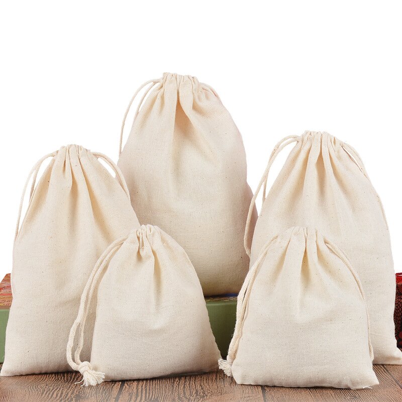 Custom Jewelry Bag Manufacturer - Logo Printed Promotional Gift Natural Cotton Linen Drawstring Pouch