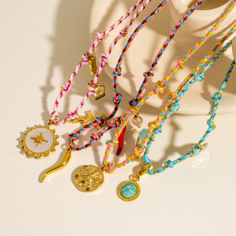 Summer Jewelry Necklace Manufacturer - Handmade Braided Rope Stainless Steel with Drop Oil Multi Pendants