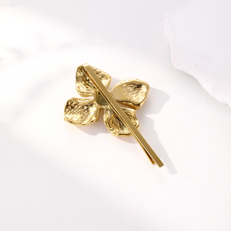 Hair Clip for Woman Manufacturer - Engraved Flower Design 18k Gold Plated Stainless Steel Hair Accessories