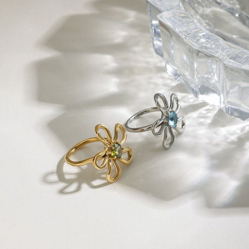 Hollow Flower Opening Rings for Women Manufacturer - Stainless Steel Gold Plated Zircon Personalized High End
