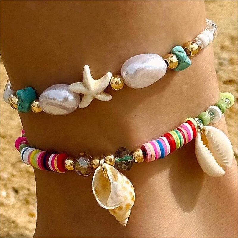 Women's Anklets Set Manufacturer - Four-Layer Shells Woven Multi-Layer Beach Foot Decoration Gift
