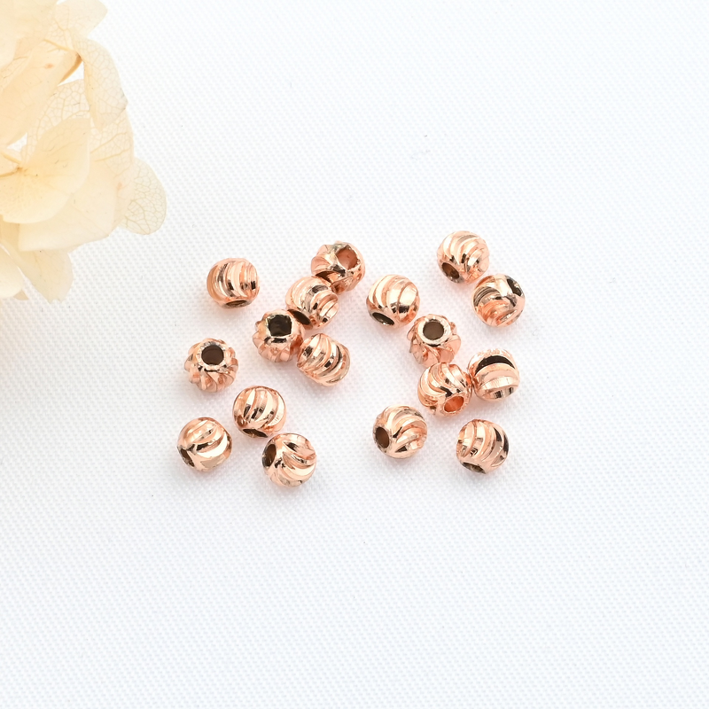 Beading Accessories Manufacturer - 14/18K Gold-Plated Copper Watermelon & Carved Pumpkin 3mm Solid Loose Beads